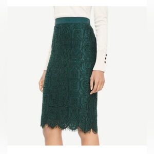 Ann Taylor Emerald Lace Pencil Skirt